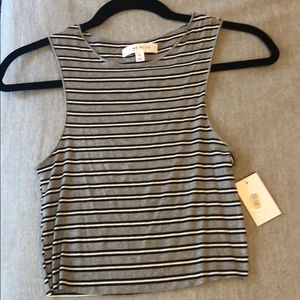 Grey tank top with black and white stripes!